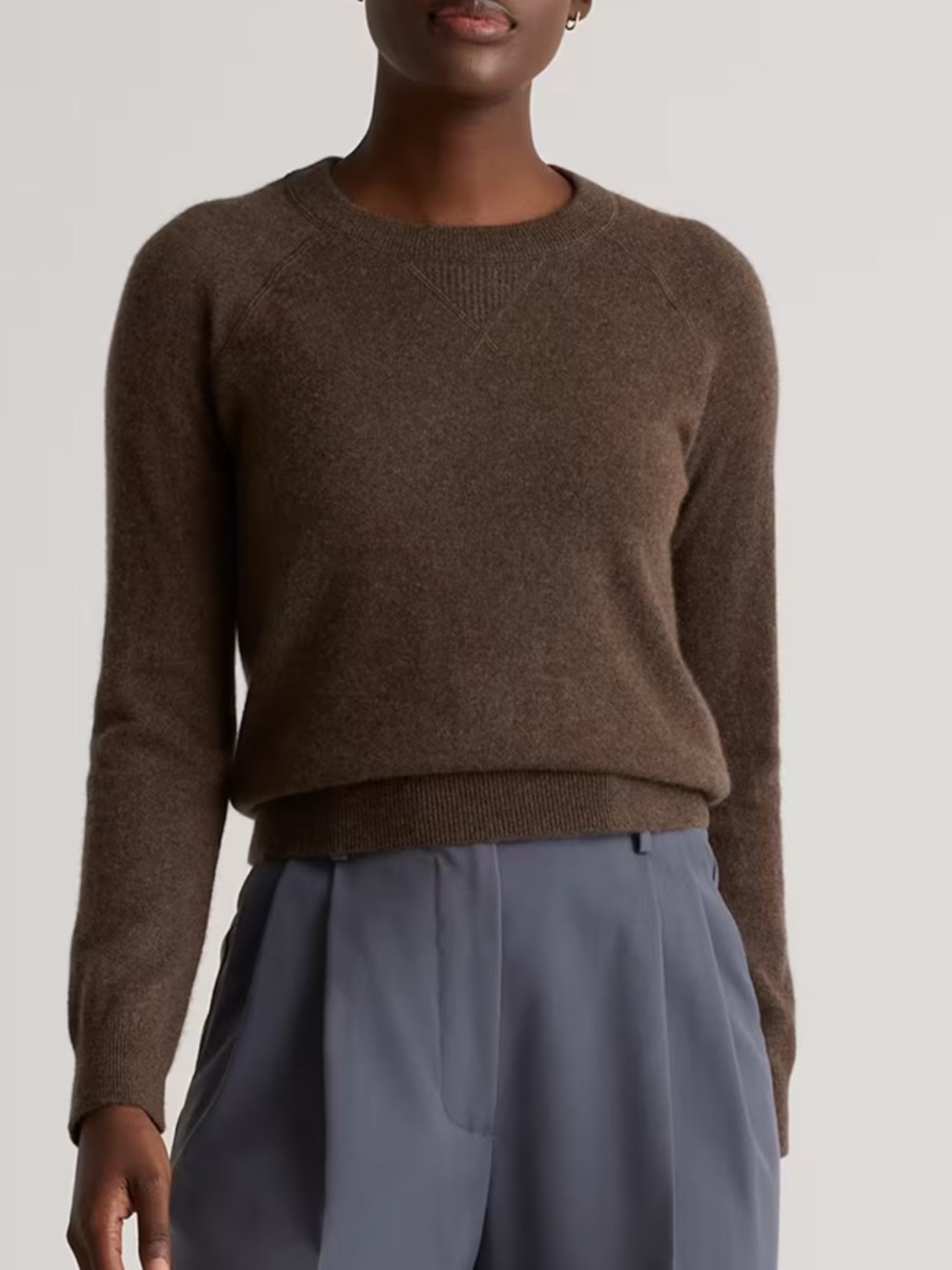 Quince Mongolian Shrunken Cashmere Sweatshirt Brown Minimalist Quiet Luxury-M